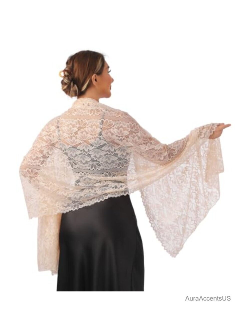Lace Floral Shawl Wrap Sheer Rhinestone Evening Scarf Lightweight Elegant Shrug